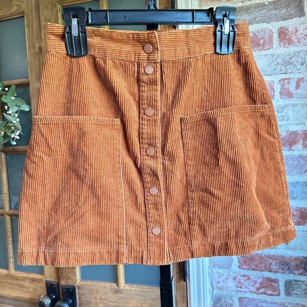 Truth Corduroy Skirt Women Size 4 Rust Orange Button Front Mini A-Line Cotton